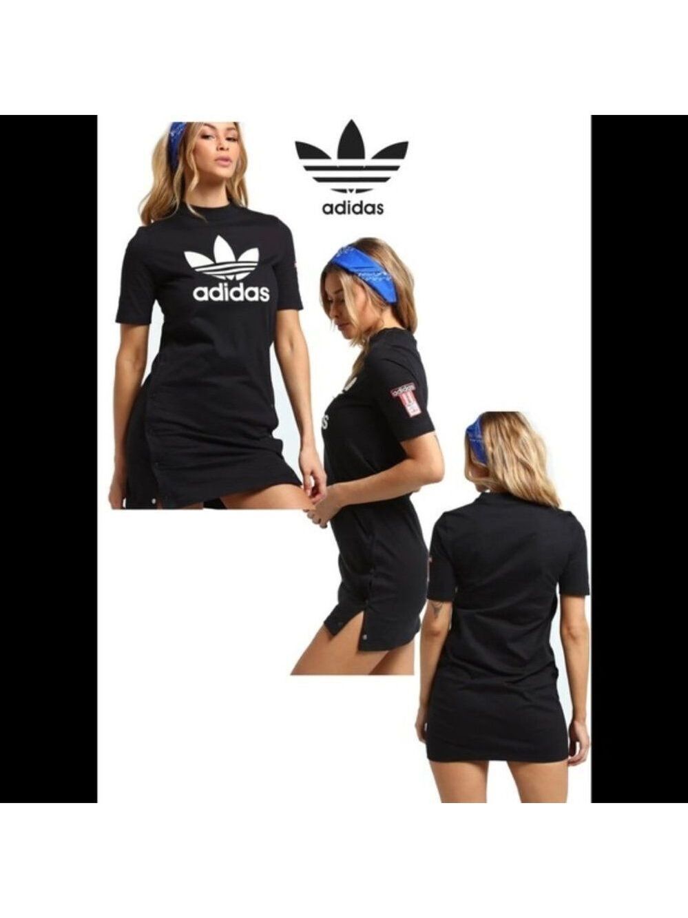 Adidas originals three stripes Cotton short sleeve Logo dress Sz XS